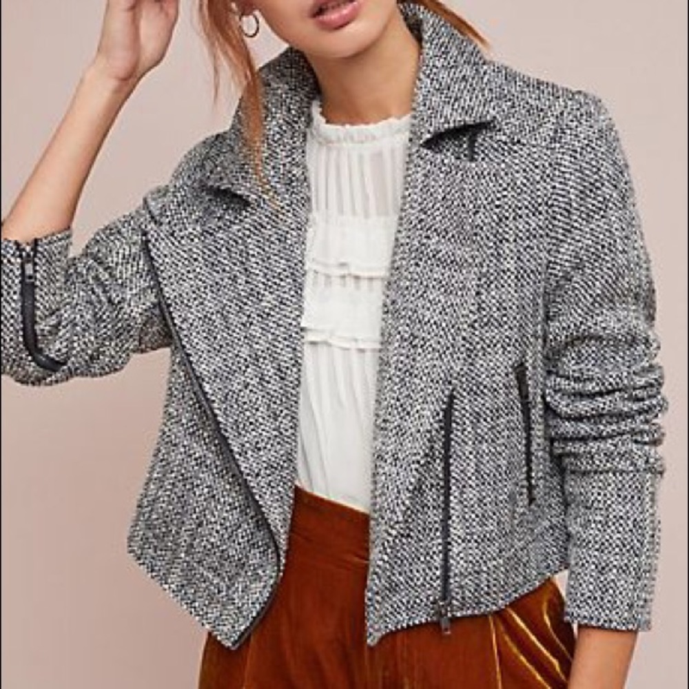 Anthropologie Tweed Blazer Creme & Gold Silk